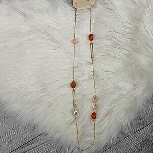 A New Day Long Necklace Gold Tone Mixed Beads Fashion Jewelry Women Statement